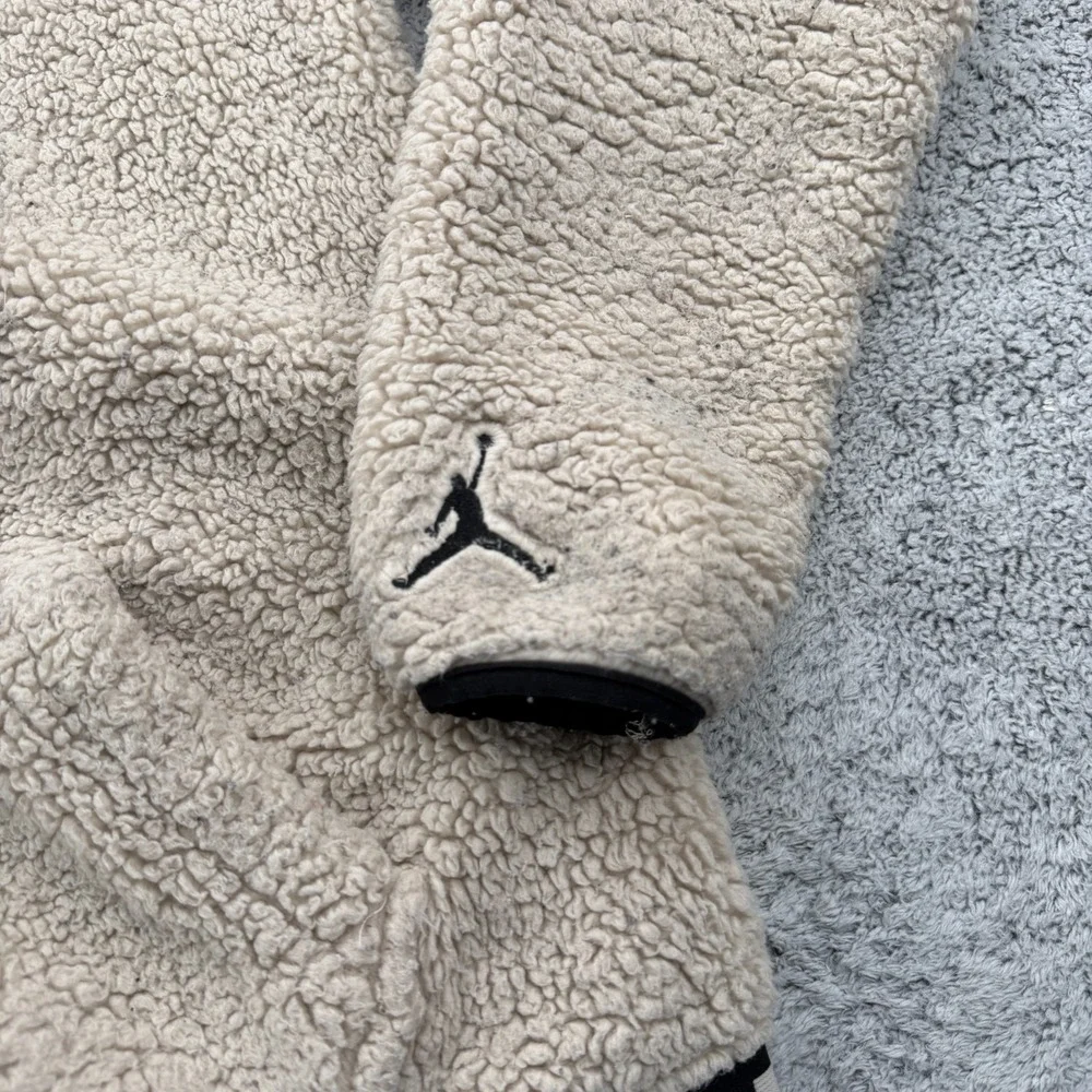 Air Jordan Jacket Boys Large 12-13 Yrs Beige Sherpa Teddy Fleece Hoodie Jumpman